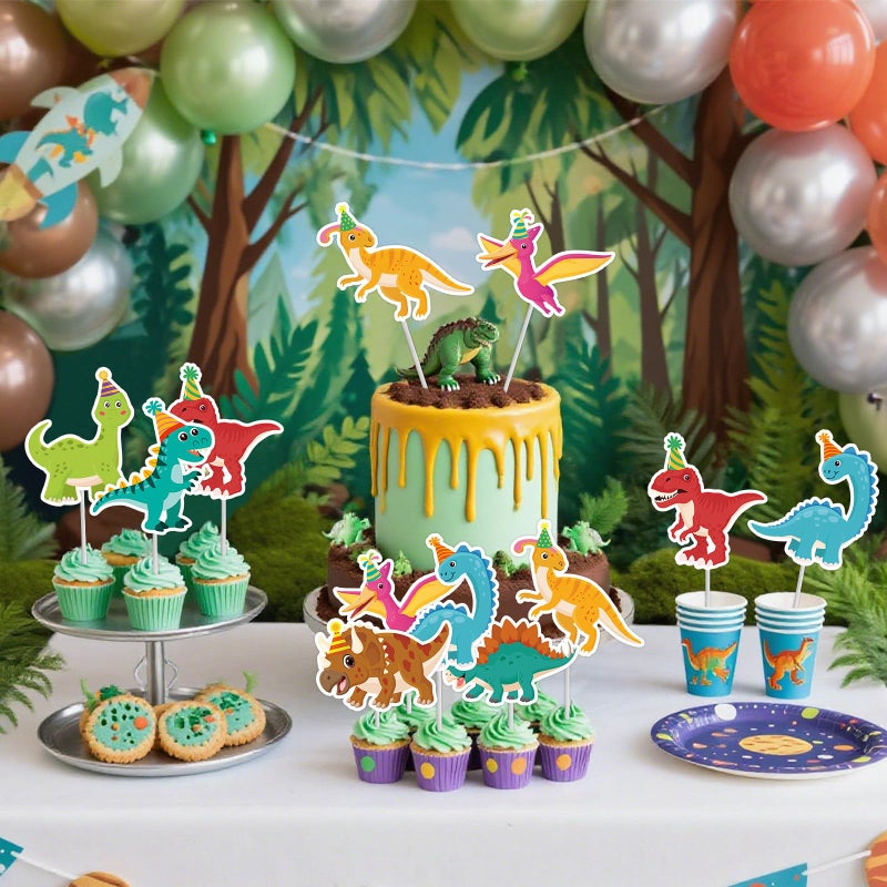 Machomby 40Pcs Dinosaur Cupcake Toppers, Cute Tyrannosaurus Rex Triceratops Cupcake Picks Dinosaur Cake Topper Picks for Kids Birthday Baby Shower Dino Party Cake Toppers Decorations - Image 2