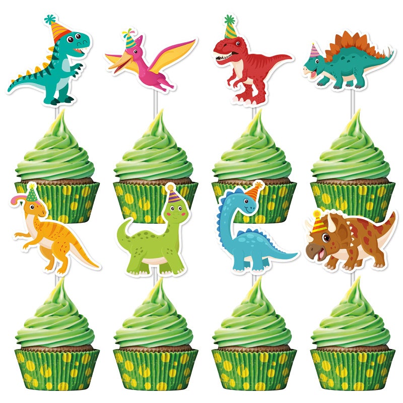 Machomby 40Pcs Dinosaur Cupcake Toppers, Cute Tyrannosaurus Rex Triceratops Cupcake Picks Dinosaur Cake Topper Picks for Kids Birthday Baby Shower Dino Party Cake Toppers Decorations - Image 1