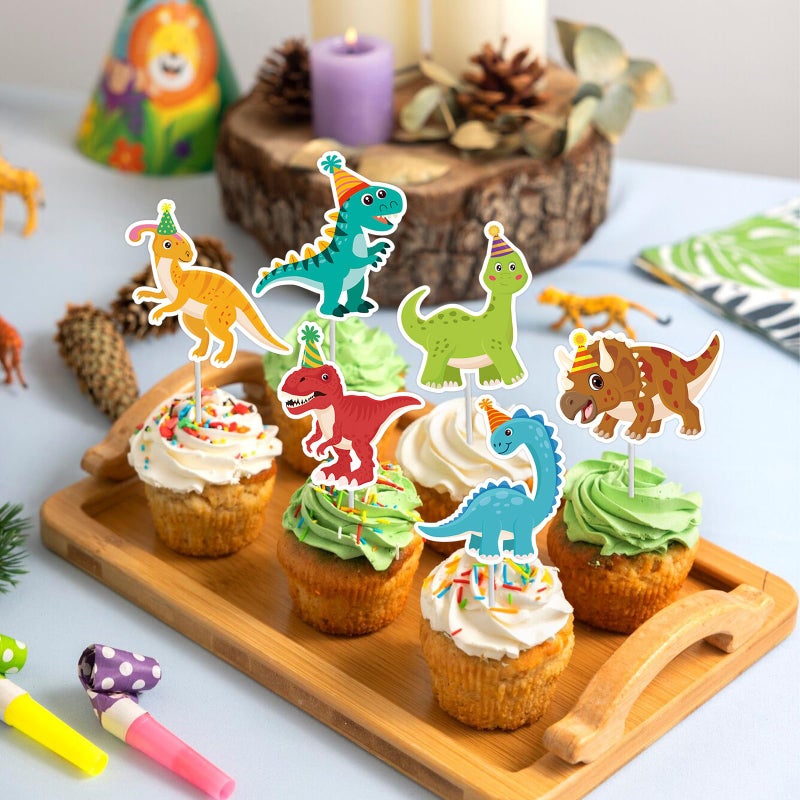 Machomby 40Pcs Dinosaur Cupcake Toppers, Cute Tyrannosaurus Rex Triceratops Cupcake Picks Dinosaur Cake Topper Picks for Kids Birthday Baby Shower Dino Party Cake Toppers Decorations - Image 4