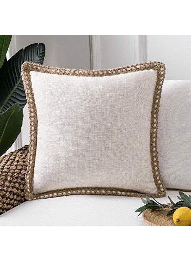 Phantoscope Phantoscope Farmhouse Solid Throw Decorative Pillow Cover Burlap Linen Trimmed Tailored Edges Outdoor Pillow Off White 18 x 18 inches 45 x 45 cm  - Image 4
