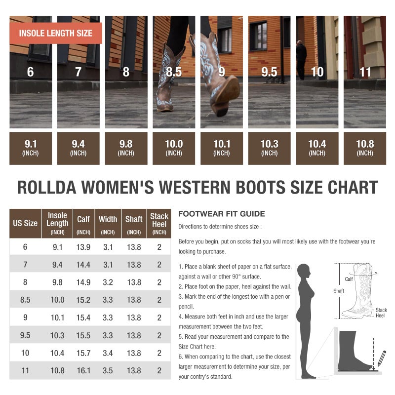 HISEA Rollda Cowboy Boots for Women Western Cowgirl Boots with Chunky Heel Ladies Snip Toe Mid-Calf Boots Bronze Size 7.5 - Image 3