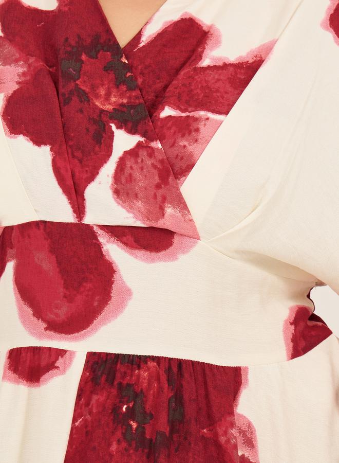 ستايلي فستان ماكسي مطبوع بياقة على شكل حرف  مقاس كبير ستايلي - Image 4