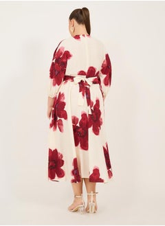 Styli Plus Size Printed V-Neck A-Line Maxi Dress  - Image 5