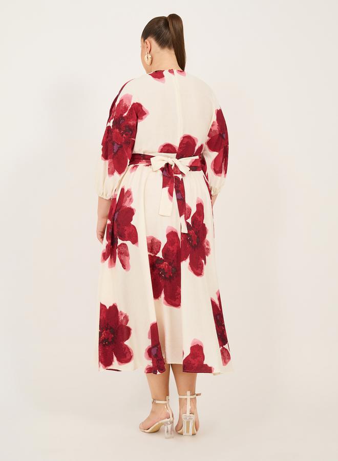 ستايلي فستان ماكسي مطبوع بياقة على شكل حرف  مقاس كبير ستايلي - Image 5