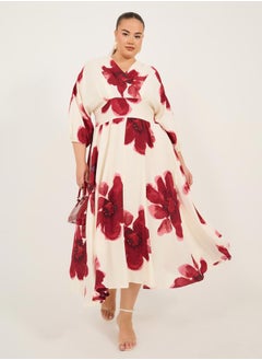 Styli Plus Size Printed V-Neck A-Line Maxi Dress  - Image 2