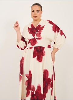 Styli Plus Size Printed V-Neck A-Line Maxi Dress  - Image 3