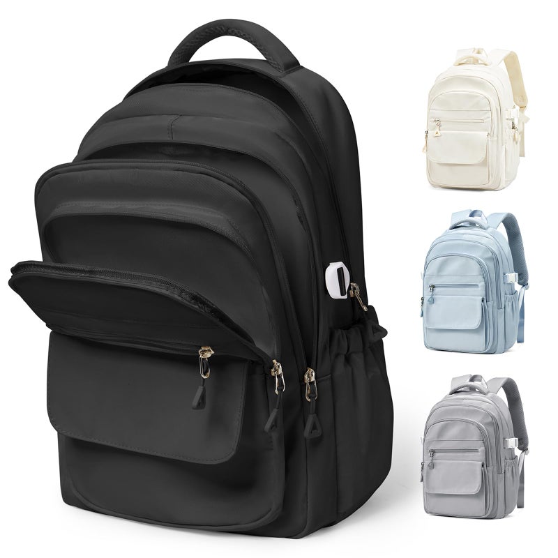 WEPOET Lightweight Black College Backpack for Women Men, Cute School Bag for Teens Girls Boys, Simple Middle School Bookbag, Waterproof Casual Daypacks for Students(Beige) - Image 1