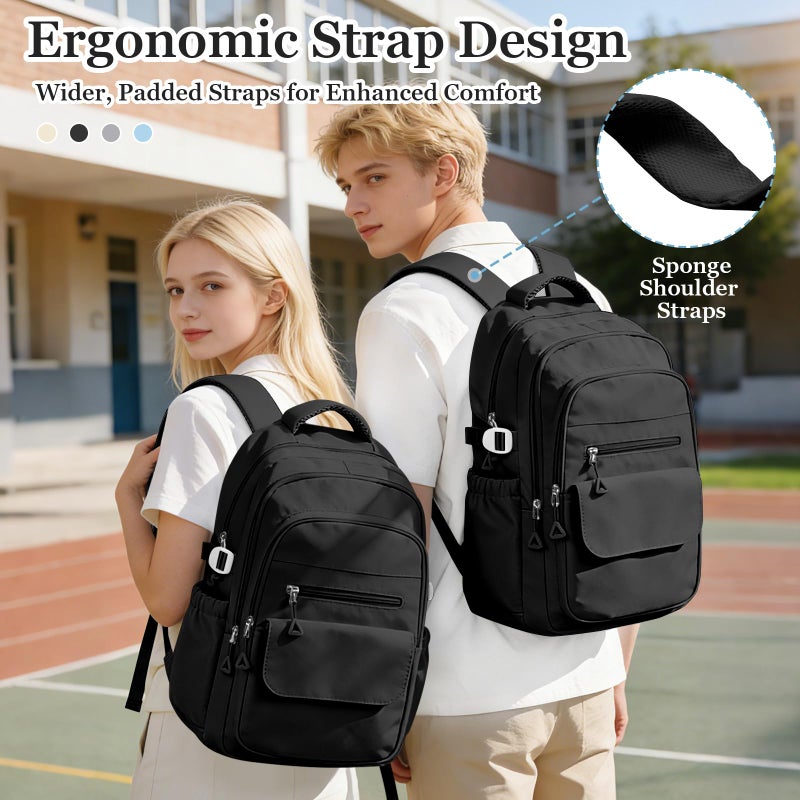 WEPOET Lightweight Black College Backpack for Women Men, Cute School Bag for Teens Girls Boys, Simple Middle School Bookbag, Waterproof Casual Daypacks for Students(Beige) - Image 5