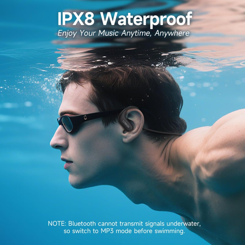 LOBKIN Waterproof Earbuds for Swimming, Bone Conduction Headphones IPX8 Swimming Headphones 8GB Memory Bluetooth 5.4 Wireless 8H Playtime in Ear Underwater Sport Earphones for Swimming, Running - Image 2