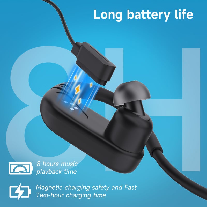 LOBKIN Waterproof Earbuds for Swimming, Bone Conduction Headphones IPX8 Swimming Headphones 8GB Memory Bluetooth 5.4 Wireless 8H Playtime in Ear Underwater Sport Earphones for Swimming, Running - Image 5