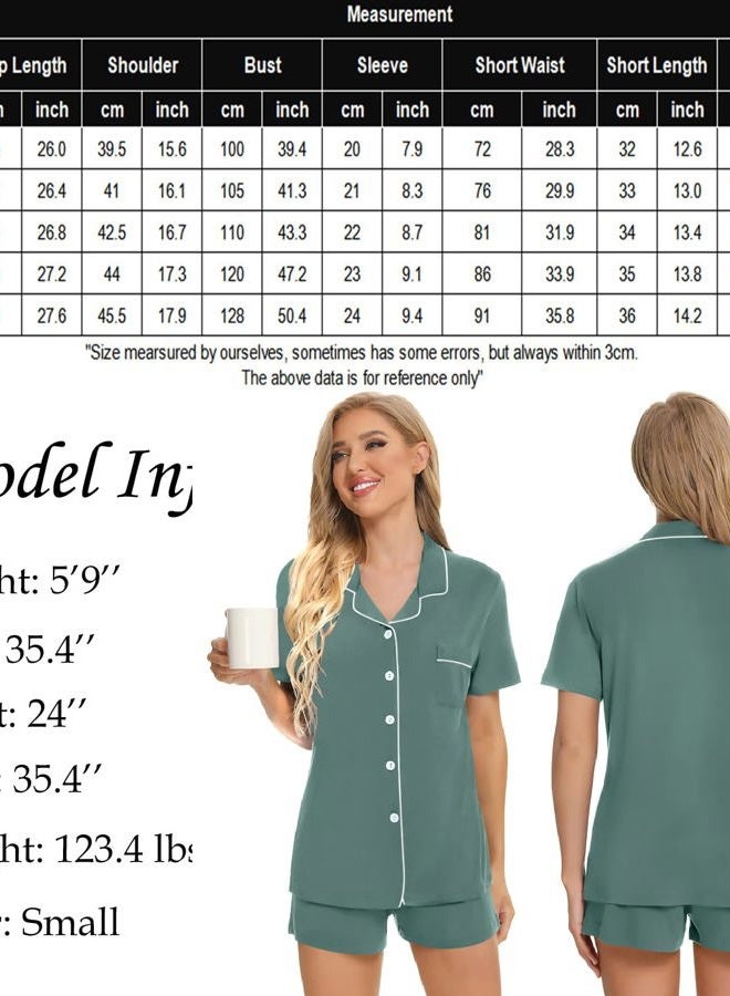 SWOMOG Womens Button Down Pajamas Set Short Sleeve Sleepwear Bride Soft Pj Lounge Sets XS-3XL Dark Green Medium - Image 5