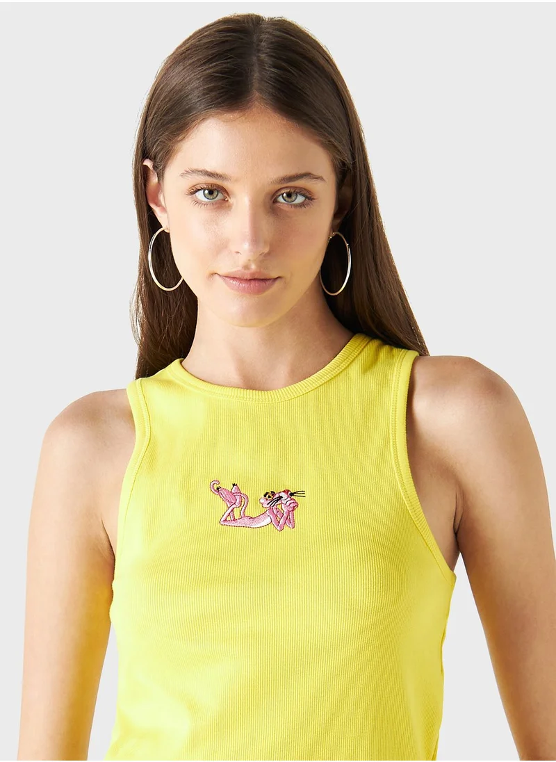 اس بي كاركترز Pink Panther Embroidered Tank Top