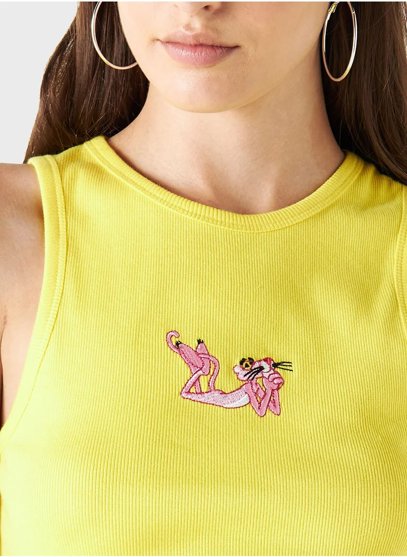اس بي كاركترز Pink Panther Embroidered Tank Top