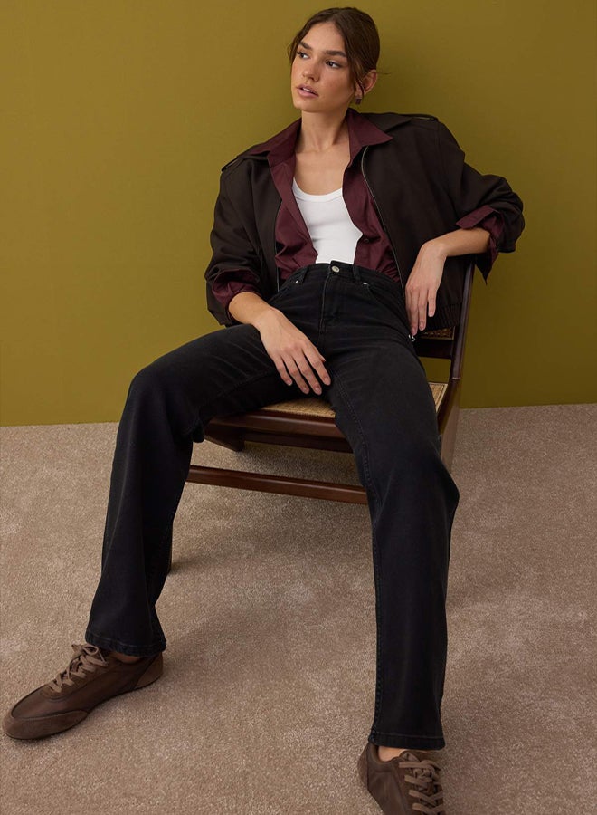 trendyol Black Regular Waist Wide Leg Comfort Stretchy Wide Leg Jeans - Image 2