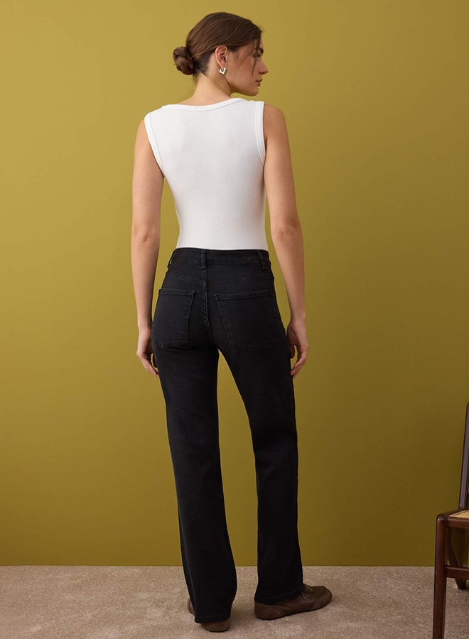 trendyol Black Regular Waist Wide Leg Comfort Stretchy Wide Leg Jeans - Image 4