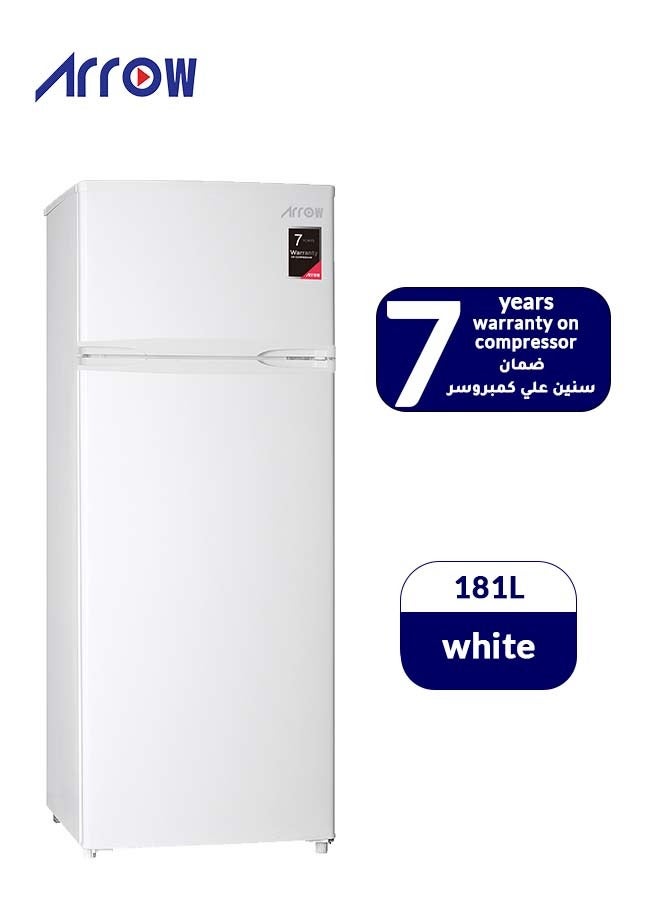 Arrow 181L Top Freezer Refrigerator with 135L Fridge & 46L Freezer, Mechanical Temperature Control, Automatic Fridge Defrost, Manual Freezer Defrost, Metal Door Panel, Integrated Wheels, Low Noise (40 dB), and Food Care Drawer for Fresh Storage | Model No: RO2-280L - Image 1