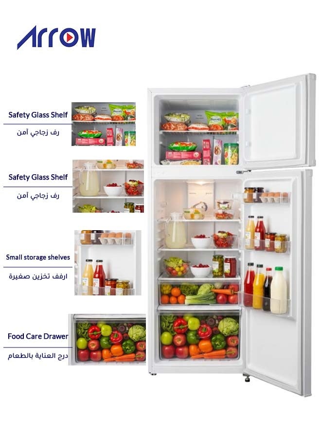 Arrow 181L Top Freezer Refrigerator with 135L Fridge & 46L Freezer, Mechanical Temperature Control, Automatic Fridge Defrost, Manual Freezer Defrost, Metal Door Panel, Integrated Wheels, Low Noise (40 dB), and Food Care Drawer for Fresh Storage | Model No: RO2-280L - Image 2