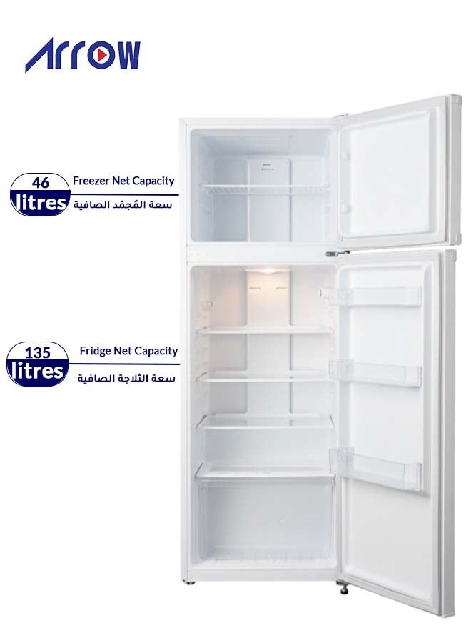 Arrow 181L Top Freezer Refrigerator with 135L Fridge & 46L Freezer, Mechanical Temperature Control, Automatic Fridge Defrost, Manual Freezer Defrost, Metal Door Panel, Integrated Wheels, Low Noise (40 dB), and Food Care Drawer for Fresh Storage | Model No: RO2-280L - Image 3