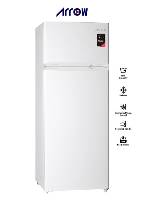 181L Top Freezer Refrigerator with 135L Fridge & 46L Freezer, Mechanical Temperature Control, Automatic Fridge Defrost, Manual Freezer Defrost, Metal Door Panel, Integrated Wheels, Low Noise (40 dB), and Food Care Drawer for Fresh Storage | Model No: RO2-280L