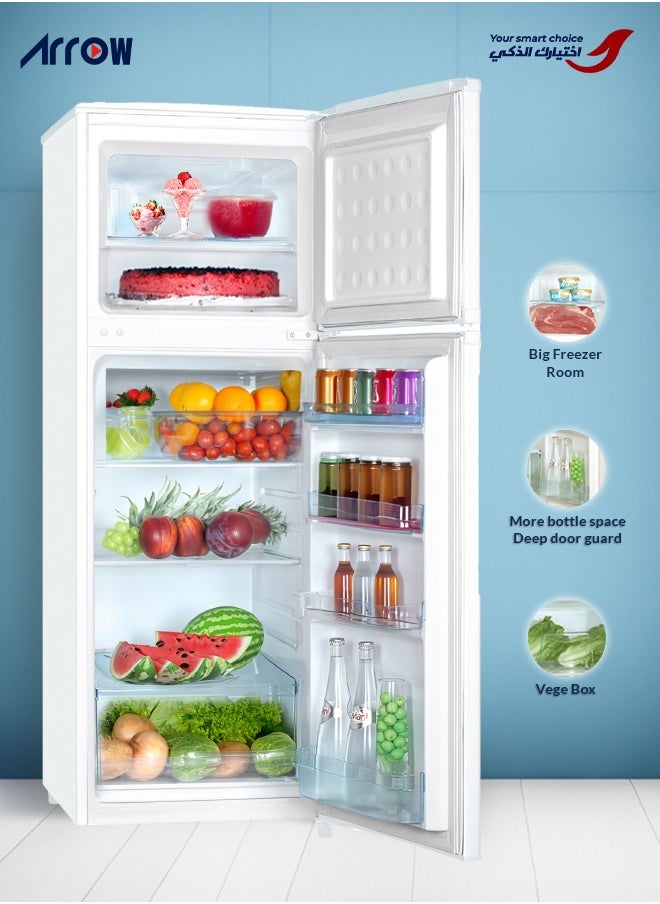 Arrow - 181L Top Freezer Refrigerator with 135L Fridge & 46L Freezer, Mechanical Temperature Control, Automatic Fridge Defrost, Manual Freezer Defrost, Metal Door Panel, Integrated Wheels, Low Noise (40 dB), and Food Care Drawer for Fresh Storage | Model No: RO2-280L - Image 1