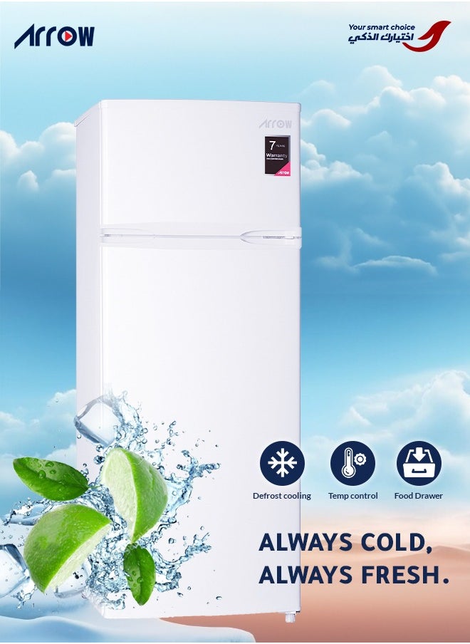 Arrow - 181L Top Freezer Refrigerator with 135L Fridge & 46L Freezer, Mechanical Temperature Control, Automatic Fridge Defrost, Manual Freezer Defrost, Metal Door Panel, Integrated Wheels, Low Noise (40 dB), and Food Care Drawer for Fresh Storage | Model No: RO2-280L - Image 1