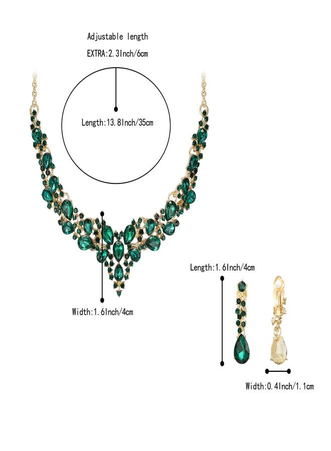 بريلوف أقراط بمشبك من بريلوف للمجوهرات، طقم قلادة مميز مرصع بكريستال نمساوي لامع على شكل دمعة، مثالي لحفلات الزفاف والسهرات، لون زمردي، لون ذهبي. - Image 4