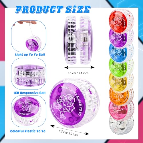 Flahard 56 Pcs Colorful Light up Yo Yo Ball Bulk LED Responsive Ball Auto Return Bearing Balls for Kids Beginner Birthday Classroom Bag Fillers Prizes Gifts 8 Colors - Image 5