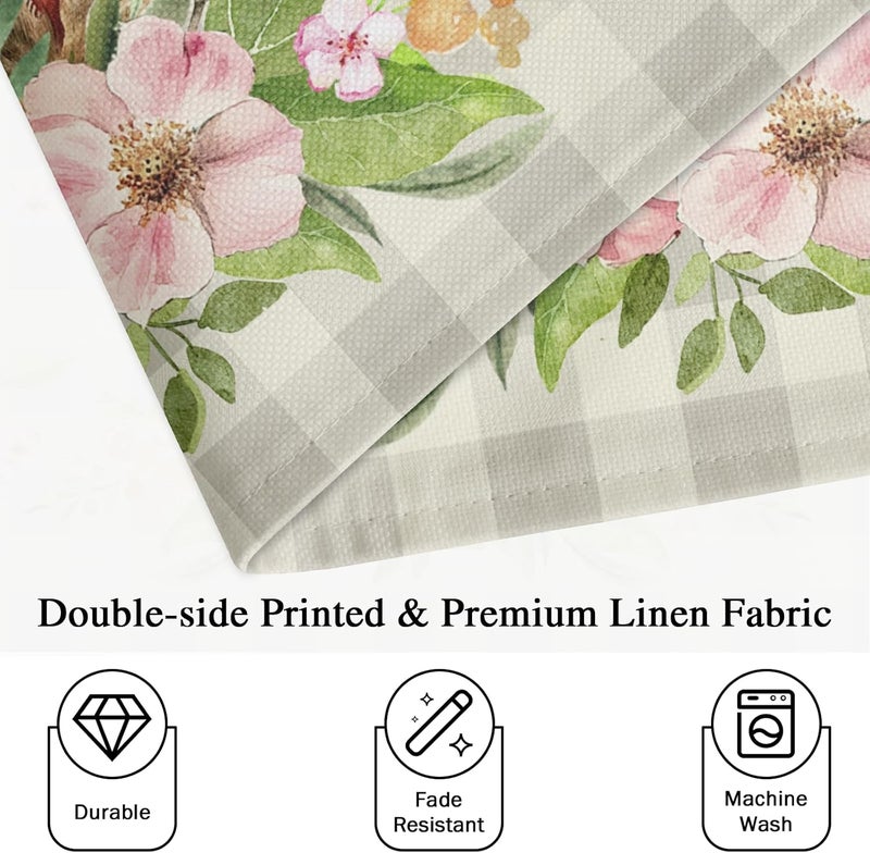Farg Easter Bunny Rabbit Ears Placemat Set of 4 Buffalo Plaid Flowers Floral Kitchen Table Placemats Set of 4 12 x 18 Inches Seasonal Spring Holiday Dining Table Mats Indoor for Kitchen Table Washable - Image 3