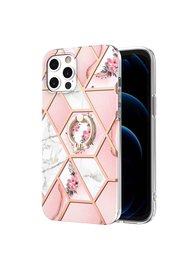 Zaboon Case For iPhone 12 Pro Max Electroplating Splicing Marble Flower Pattern TPU Shockproof Case with Rhinestone Ring Holder - Image 2