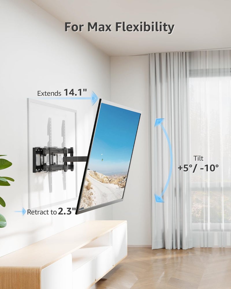 MOUNTUP TV Wall Mount for Most 26-65 Inch Flat/Curved TVs, Full Motion TV Mount Fit 16" Wood Stud, Wall Mount TVs Bracket with Dual Swivel Articulating Arm Max VESA 400x400mm up to 99 LBS - Image 5