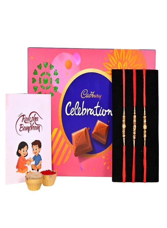 Poorak Religious Assorted Rakhi Set – Includes 3 Rakhi, Big Celebration, Roli Chawal & Greeting Card - Image 1
