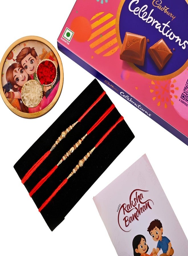 Poorak Religious Assorted Rakhi Set – Includes 3 Rakhi, Big Celebration, Roli Chawal & Greeting Card - Image 2