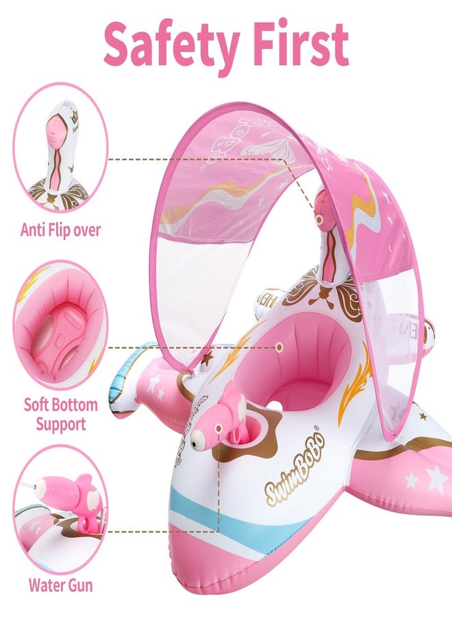 Swimbobo Toddler Pool Float Inflatable Car Baby Swim Float with Adjustable Sun Canopy and Safety Seat Pool Toys for Kids 3+ Years Old(Pink Airplane) - Image 5