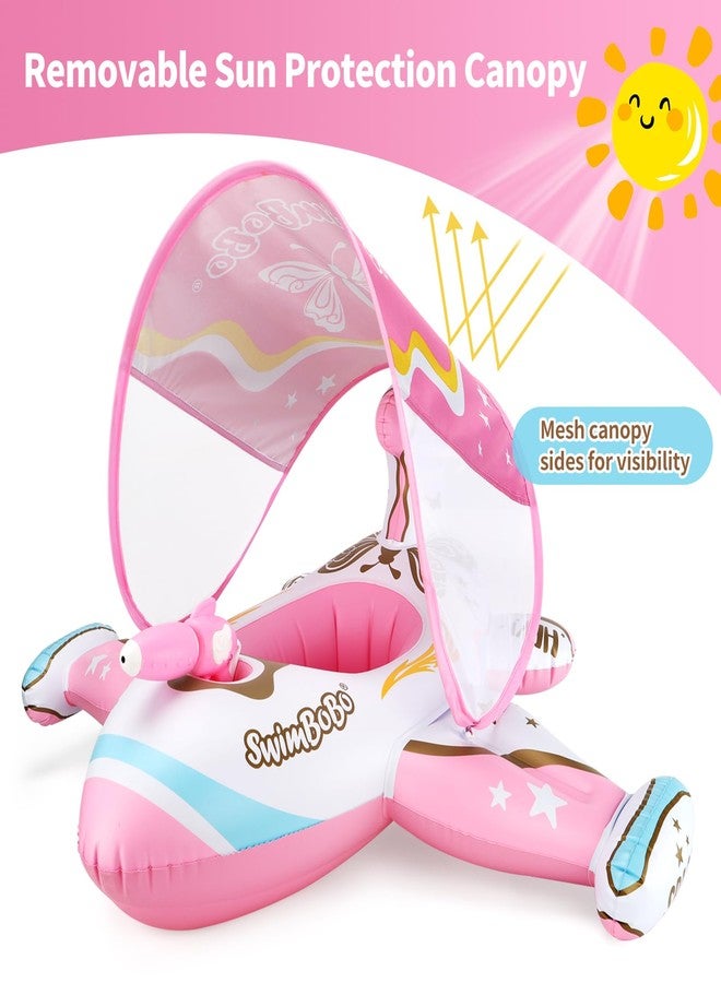 Swimbobo Toddler Pool Float Inflatable Car Baby Swim Float with Adjustable Sun Canopy and Safety Seat Pool Toys for Kids 3+ Years Old(Pink Airplane) - Image 2