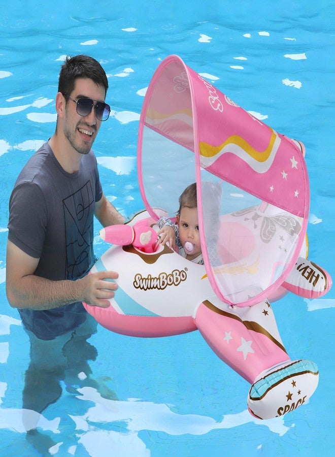 Swimbobo Toddler Pool Float Inflatable Car Baby Swim Float with Adjustable Sun Canopy and Safety Seat Pool Toys for Kids 3+ Years Old(Pink Airplane) - Image 1