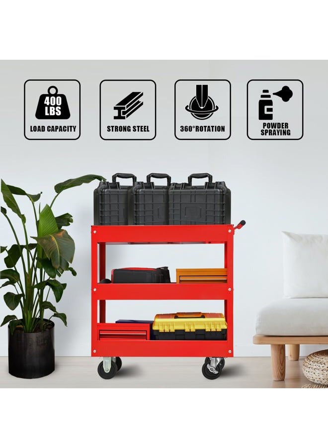 BIG RED 3-Tier Service Cart 400 lbs capacity metal cart on wheels For Garage Warehouse Workshop Use Stainless Steel Utility Cart,APTC302R,Torin - Image 2