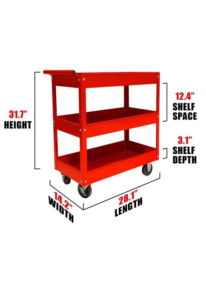 BIG RED 3-Tier Service Cart 400 lbs capacity metal cart on wheels For Garage Warehouse Workshop Use Stainless Steel Utility Cart,APTC302R,Torin - Image 3