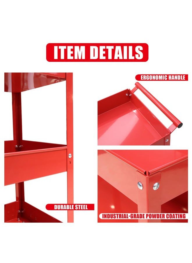 BIG RED 3-Tier Service Cart 400 lbs capacity metal cart on wheels For Garage Warehouse Workshop Use Stainless Steel Utility Cart,APTC302R,Torin - Image 5
