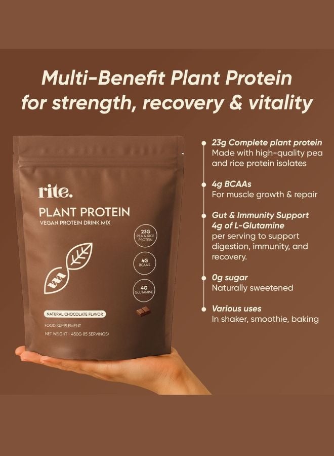 Rite Plant Protein Vegan Natural Chocolate Protein Drink Mix 450g