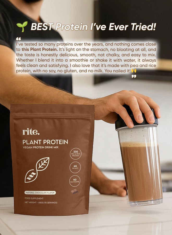 Rite Plant Protein Vegan Natural Chocolate Protein Drink Mix 450g