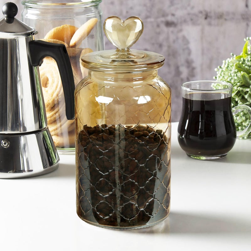 Joeyan 45 oz Amber Glass Canisters with Airtight Lids,Vintage Embossed Glass Storage Jar,Decorative Kitchen Food Container Organizer Apothecary Jars for Candy, Flour, Coffee Bean, Cookie, Pet Treats - Image 5