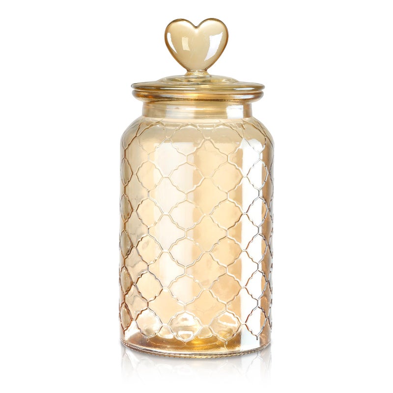 Joeyan 45 oz Amber Glass Canisters with Airtight Lids,Vintage Embossed Glass Storage Jar,Decorative Kitchen Food Container Organizer Apothecary Jars for Candy, Flour, Coffee Bean, Cookie, Pet Treats - Image 1