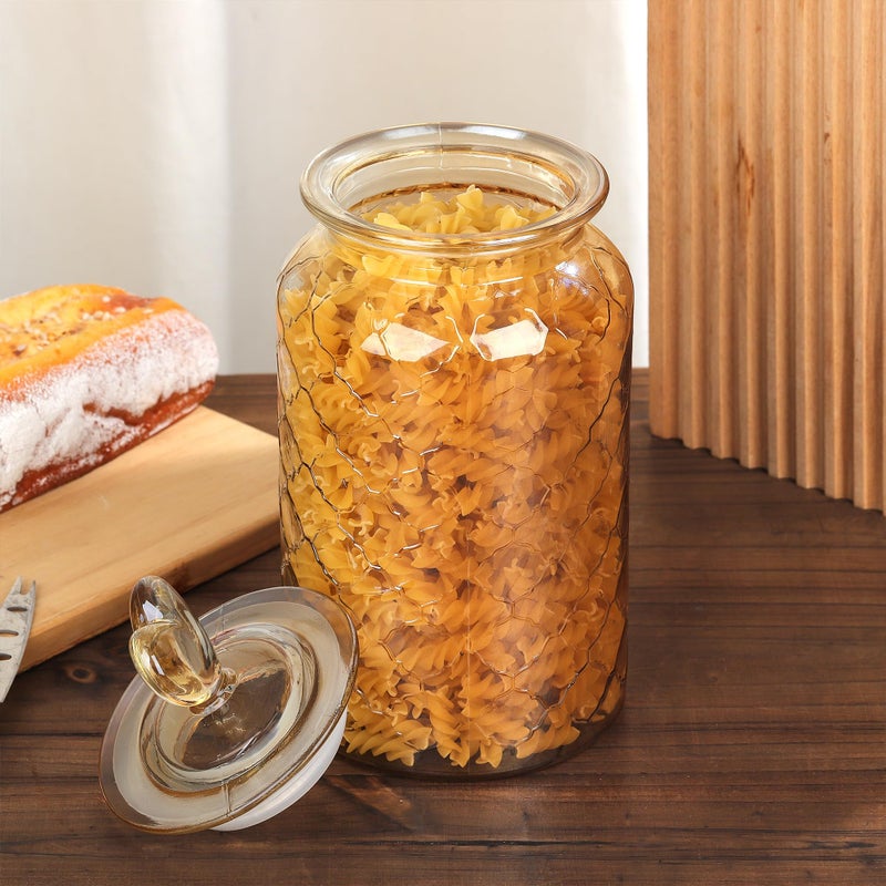 Joeyan 45 oz Amber Glass Canisters with Airtight Lids,Vintage Embossed Glass Storage Jar,Decorative Kitchen Food Container Organizer Apothecary Jars for Candy, Flour, Coffee Bean, Cookie, Pet Treats - Image 4