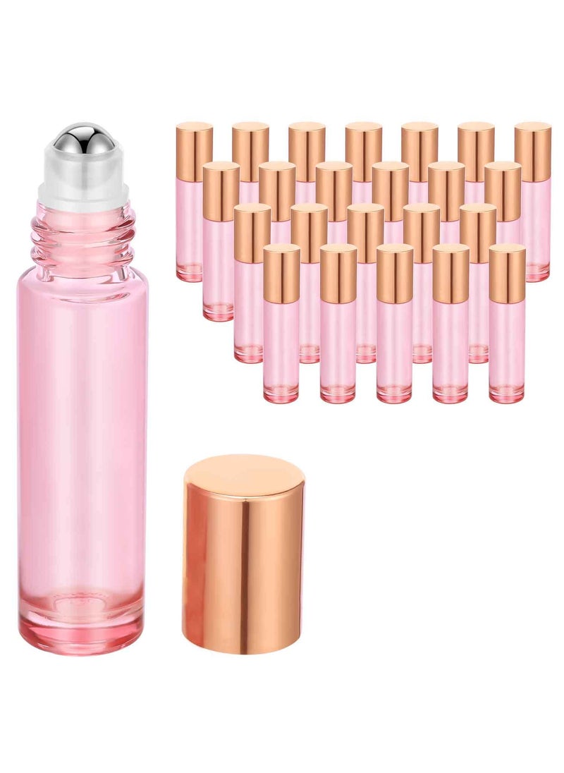 PrettyCare PrettyCare 10 ml Roller Bottles for Essential Oils (Rose Glass, 24 Pack, 4 Extra Roller Balls, 48 Labels, Opener, 2 Funnels, 2 Droppers Essential Oil Roller Bottles for body oil perfume 
