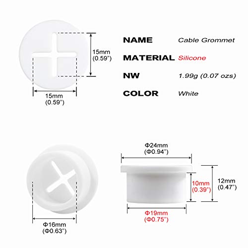 Keenkee 8 Pack Cable Cord Grommet 3/4 Inch Flexible Wire Rubber Grommets for Desk and Other Furniture Wall Hole Cover Cable Management Wire Organizer Cable Pass Through, White Color - Image 2