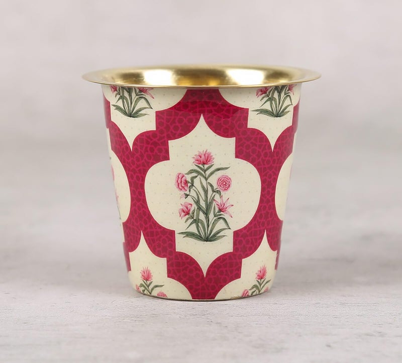 India Circus by Krsnaa Mehta India Circus by Krsnaa Mehta Poppy Flower Scarlet Brass Coffee Tea Cup Tumbler Traditional Kumbakonam Dawara Set Filter Coffee Set Serving Drinkware 150 ml  - Image 4