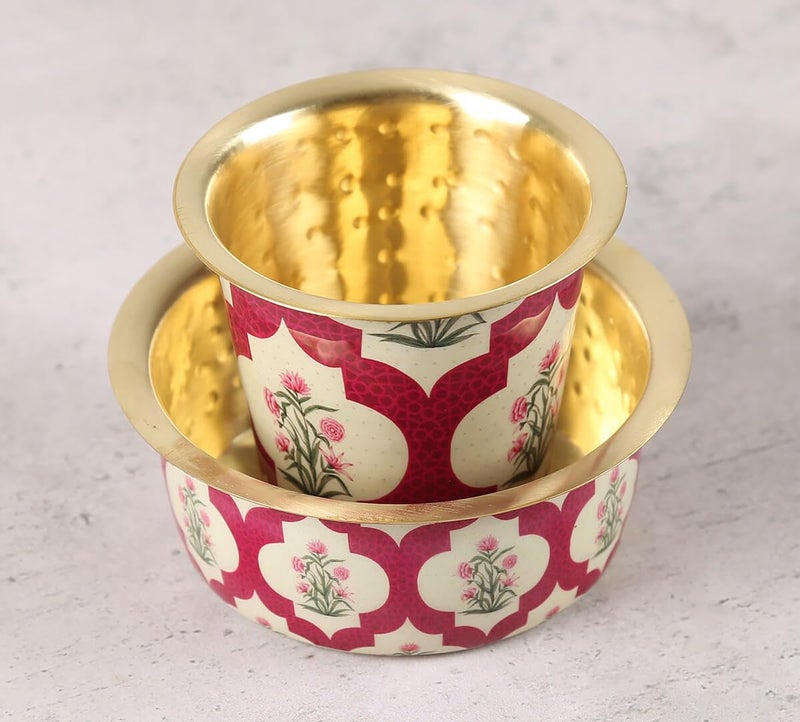 India Circus by Krsnaa Mehta India Circus by Krsnaa Mehta Poppy Flower Scarlet Brass Coffee Tea Cup Tumbler Traditional Kumbakonam Dawara Set Filter Coffee Set Serving Drinkware 150 ml  - Image 2