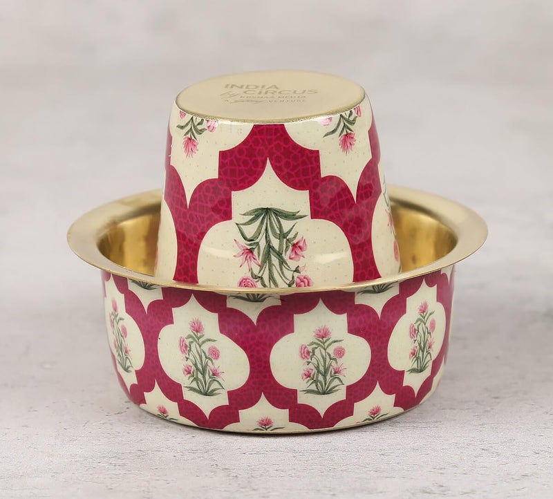India Circus by Krsnaa Mehta India Circus by Krsnaa Mehta Poppy Flower Scarlet Brass Coffee Tea Cup Tumbler Traditional Kumbakonam Dawara Set Filter Coffee Set Serving Drinkware 150 ml  - Image 3