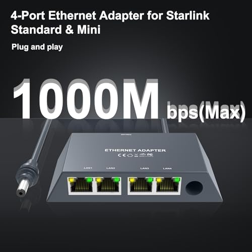Ablian for Starlink Gen3/Mini Ethernet Adapter with 4 RJ45 Ports,Multi Ports Starlink Ethernet Adapter with Wired External Network for Other Devices and Network Cable[4 Devices Networked Simultaneously] - Image 2