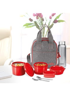 Milton MILTON Savor Lunch Tiffin (3 Microwave Safe Inner Steel Containers, 180/320/450 ml; 1 Plastic Chutney Dabba,100ml; 1 Aqua Steel Bottle, 750ml, Steel Spoon and Fork) with Insulated Fabric Jacket, Red  - Image 5